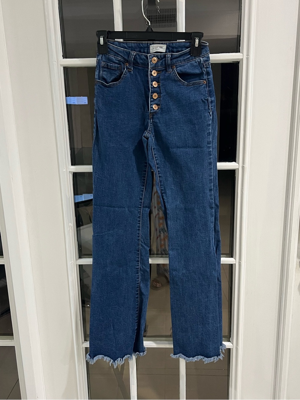 C’Est Toi Women's High Rise Flare Jeans with Frayed Hem size 3